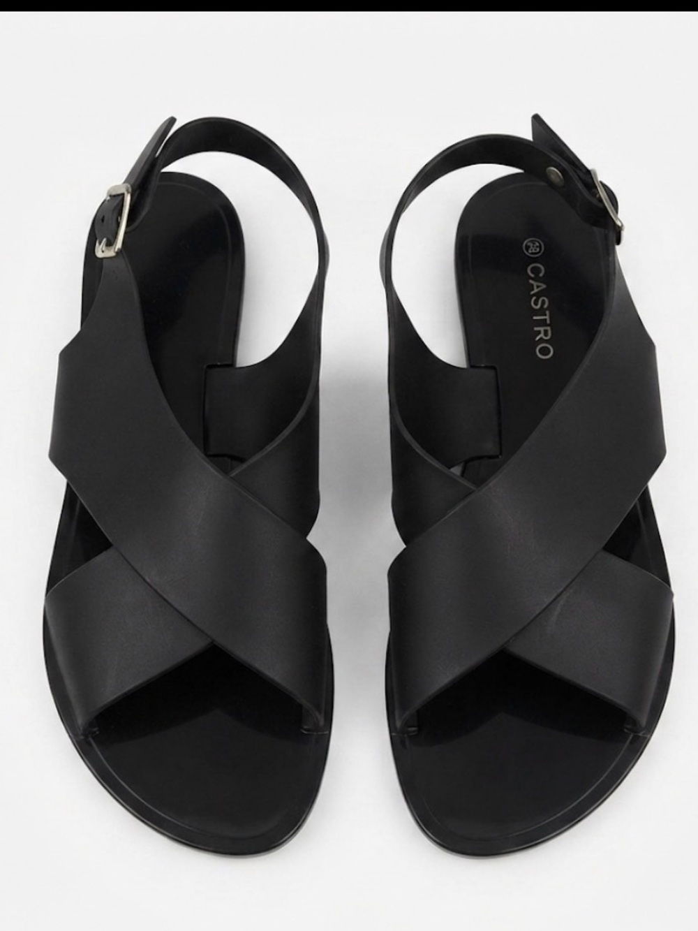 Flat Black Cross-Strap Buckle Sandals for Women everyday chic plastic sandals